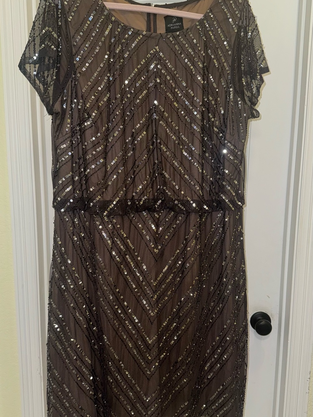 Adrianna Papell Black Sequin Midi Dress